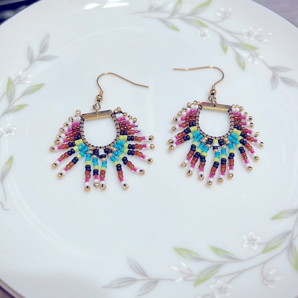 Handmade MIYUKI Chic Beads Tassel Fringe Bohemian Earrings